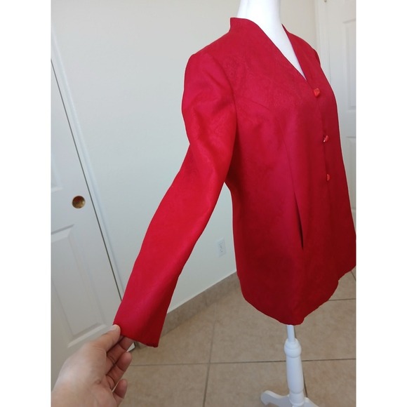 Vtg Laura Scott Womens red blazer with a floral pattern 12 Buttons Old Money - Picture 9 of 16